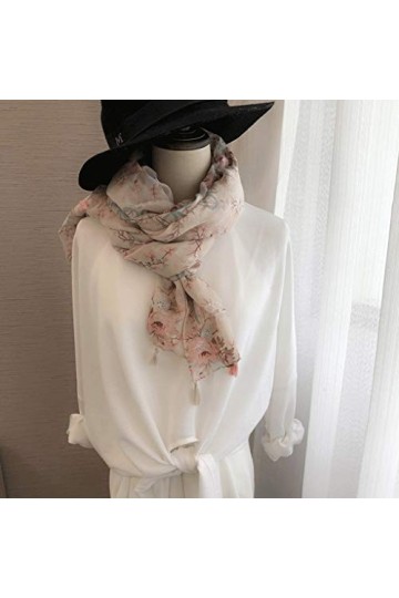 HYCLAM Écharpe en Coton et Lin imprimé Floral Frais Châle de Protection Solaire Gland Long Foulard en Soie Foulards Automne e