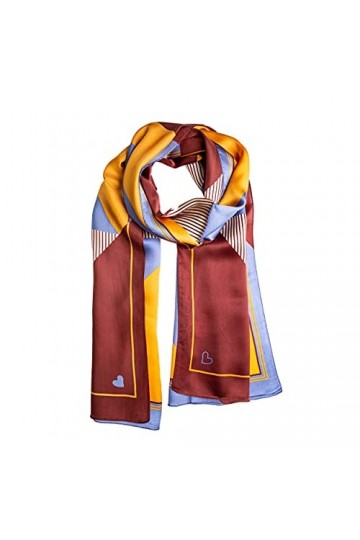 Tinitex Foulard en satin Marron/bleu/jaune 170 x 55 cm, jaune, 170x55cm