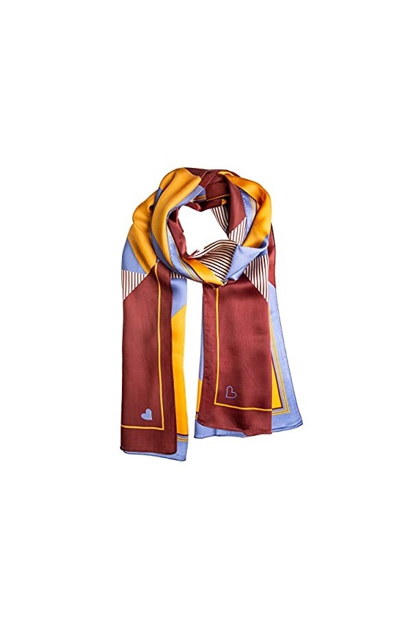 Tinitex Foulard en satin Marron/bleu/jaune 170 x 55 cm, jaune, 170x55cm