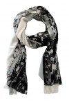 Striessnig Wien Foulard bleu pour femme - 100 % modal - Grand foulard bleu clair - Motif Skyline PARIS avec tour Eiffel - Env