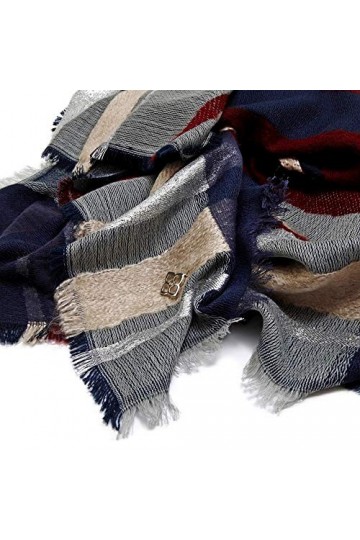 Karambake Mouchoir Modèle Foulard Lurex Bleu 70X180Cm. Fleur Détail Écharpe En Métal Frangée