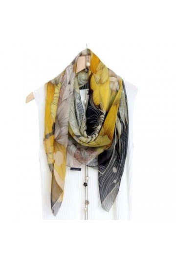 FOUNCY Foulards légers Koi pivoine tempérament Section mince été doux mousseline de soie en mousseline de soie grand carré éc