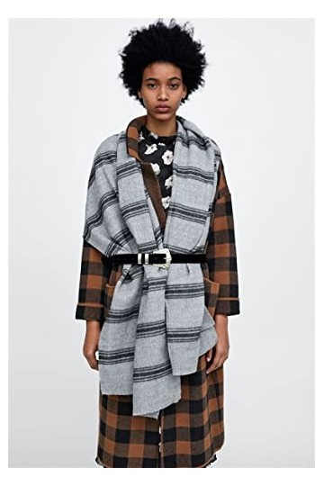 Foulard Femme Echarpe Soie Cheveux Mode Femmes Gris Rayé Écharpe Thermique Châle Et Enveloppement Turban Longue Frange Femmes