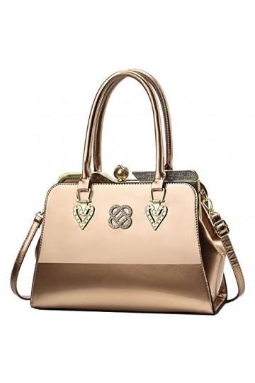 NIYUTA® Femme Sacs portés Main Sacs portés épaule Décontractée Mode Cuir Verni Cadre en Acier serti de Diamants Sacs bandouli