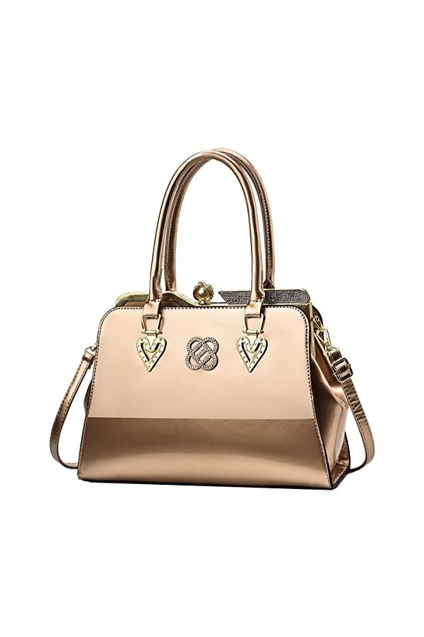 NIYUTA® Femme Sacs portés Main Sacs portés épaule Décontractée Mode Cuir Verni Cadre en Acier serti de Diamants Sacs bandouli