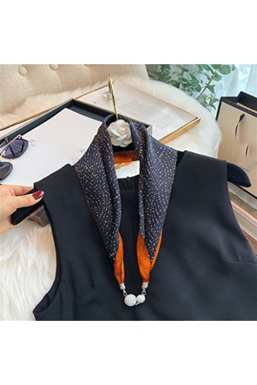 Foulard en Soie Polyvalent Noir Orange Collier à Boucle magnétique Pendentif clavicule Petite écharpe Femme écharpe