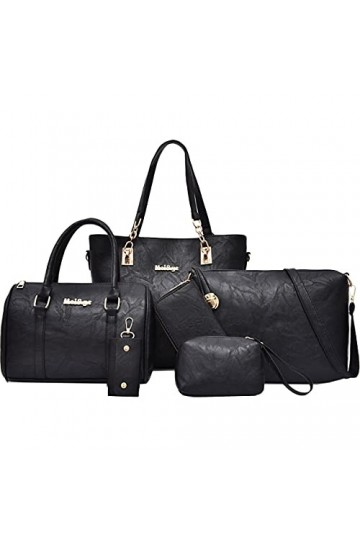 NIYUTA Sac Dames à Main Simplicité Mode Cuir PU Gros Sac Costume Six pièces Sacs à bandoulière Noir