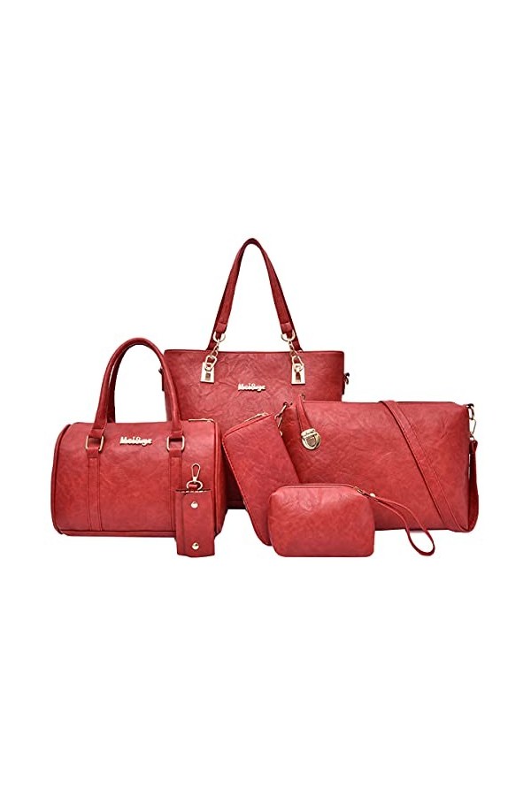 NIYUTA Sac Dames à Main Simplicité Mode Cuir PU Gros Sac Costume Six pièces Sacs à bandoulière Noir