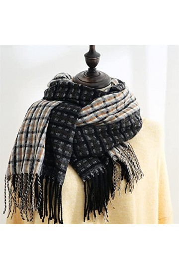 Foulard Femme Cheveux Echarpe Soie Écharpe Thermique À Carreaux Design Vintage pour Femme Blackkhaki