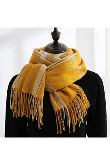 Foulard Femme Cheveux Echarpe Soie Écharpe Longue Et Chaude À Carreaux pour Femmes, Design Classique, Jaune