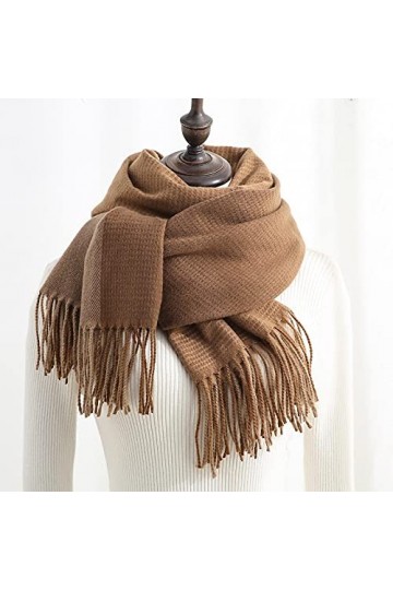 Foulard Femme Cheveux Echarpe Soie Nouvelle Écharpe Longue À Carreaux Colorés Et Chauds pour Femmes avec Café À Franges