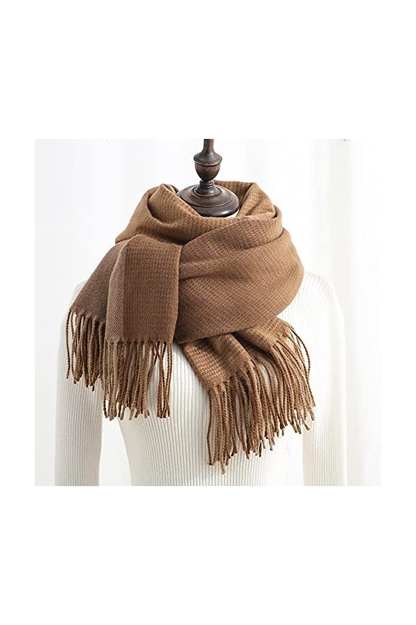 Foulard Femme Cheveux Echarpe Soie Nouvelle Écharpe Longue À Carreaux Colorés Et Chauds pour Femmes avec Café À Franges