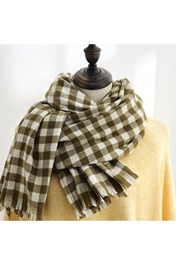 Foulard Femme Cheveux Echarpe Soie Dames Design Classique Style Littéraire Plaid Filles Écharpe Longue Épaisse Vert