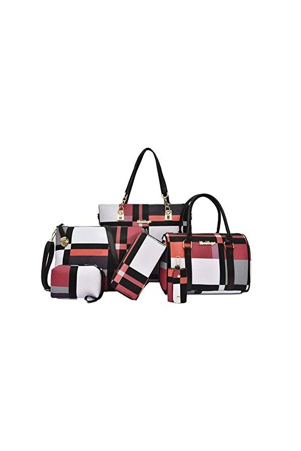 NIYUTA Sac a Main Femmes PU Cuir Sac Bandouliere Porte Monnaie Tote Bag 6 Pcs Grande Capacité Rouge