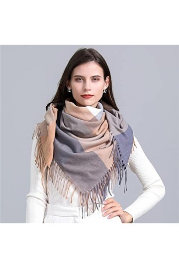 Foulard Femme Cheveux Echarpe Soie Écharpe Carrée pour Femmes, Châle Et Écharpe À Franges À Carreaux Chauds pour Femmes, Nouv