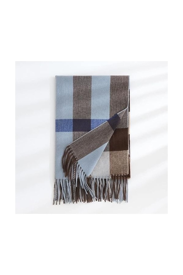 Foulard Femme Cheveux Echarpe Soie Dames De Luxe Classique À Carreaux Épaississement Chaud Longue Écharpe Châle avec Pompon D