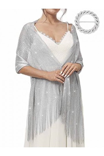 EASEDAILY Châles et écharpes pour femmes pour robes de soirée, écharpe de mariage étincelante à franges pour mariée et demois