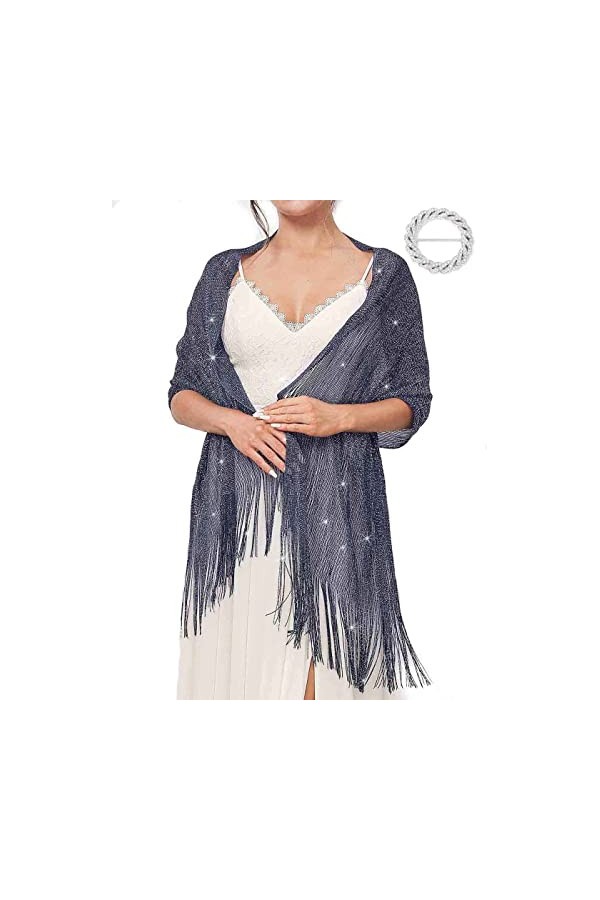 EASEDAILY Châles et écharpes pour femmes pour robes de soirée, écharpe de mariage étincelante à franges pour mariée et demois