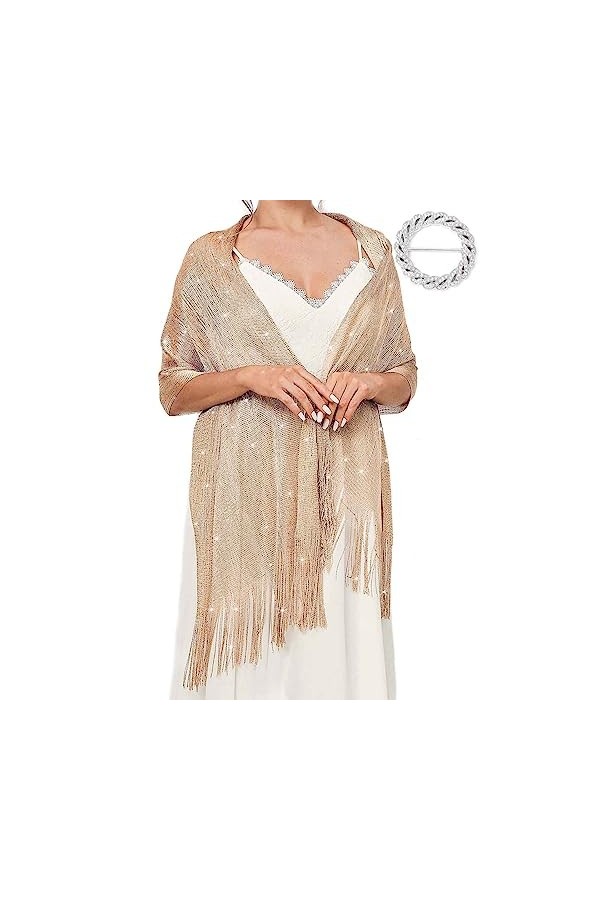 EASEDAILY Châles et écharpes pour femmes pour robes de soirée, écharpe de mariage étincelante à franges pour mariée et demois