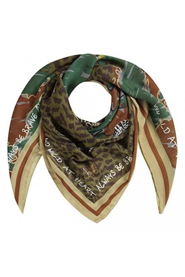 CODELLO Foulard pour femme - Légèrement transparent - Design exotique - 100 % polyester - 120 x 120 cm, olive, taille unique