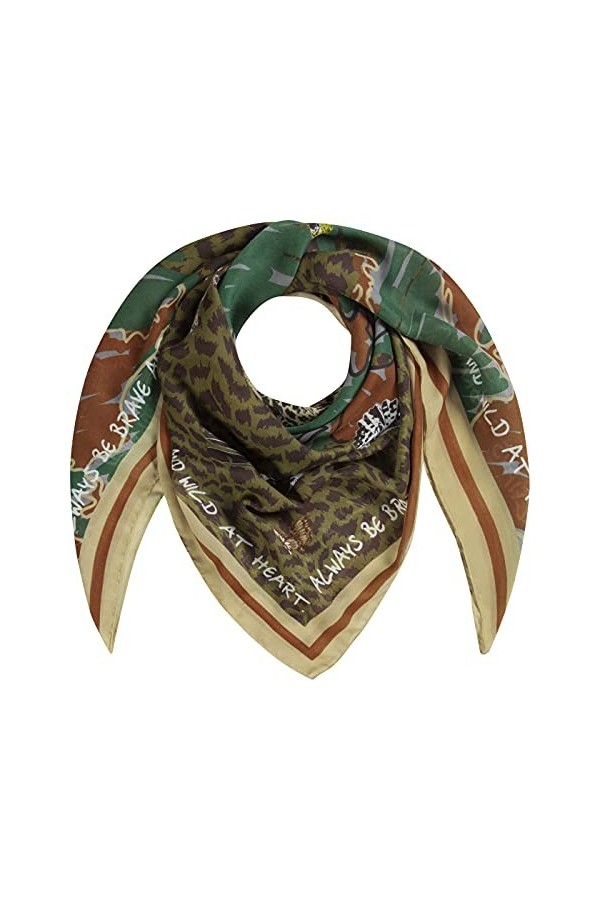 CODELLO Foulard pour femme - Légèrement transparent - Design exotique - 100 % polyester - 120 x 120 cm, olive, taille unique