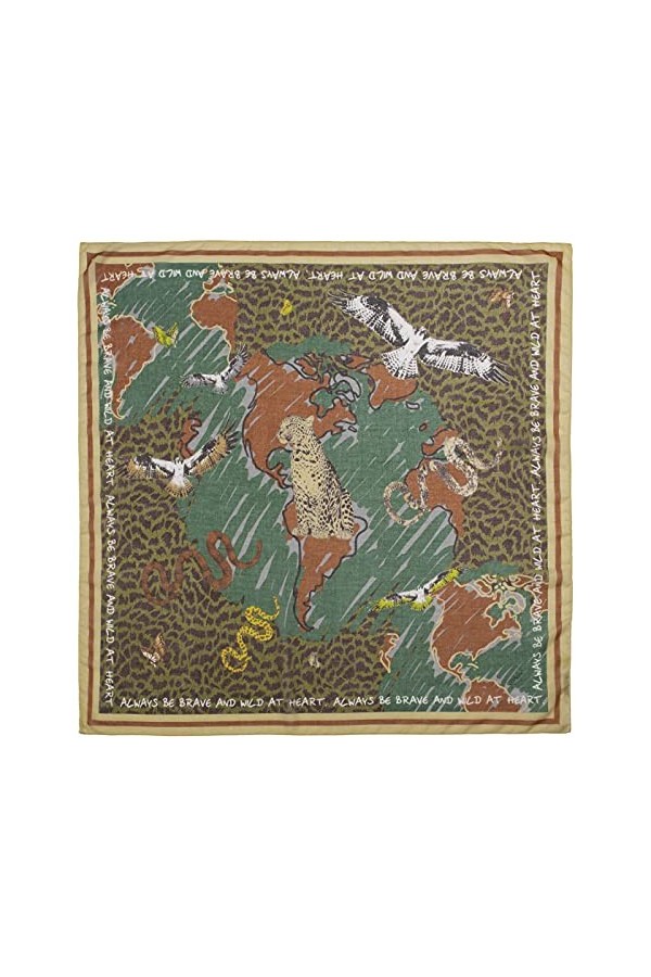 CODELLO Foulard pour femme - Légèrement transparent - Design exotique - 100 % polyester - 120 x 120 cm, olive, taille unique