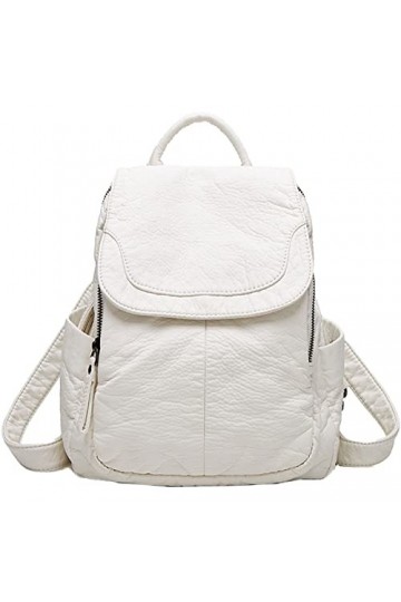 NIYUTA Femme Sacs portés Dos Décontracté Sauvage Sac à Dos Mou PU Cuir Grande capacité Sac à Dos de Voyage Blanche