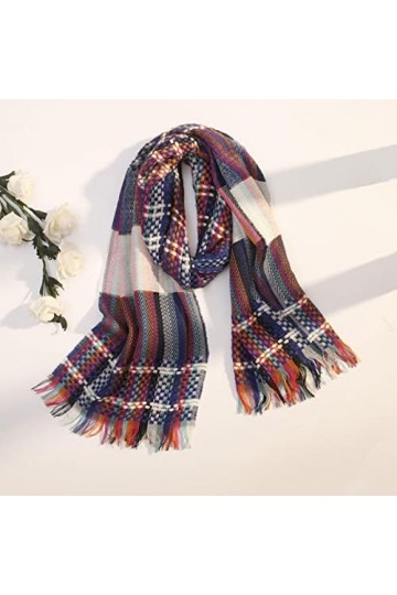 Foulard Femme Cheveux Echarpe Soie Mode Turban Écharpe Dames Épais Chaud Plaid Longue Écharpe Châle Dames Mode Rétro 02