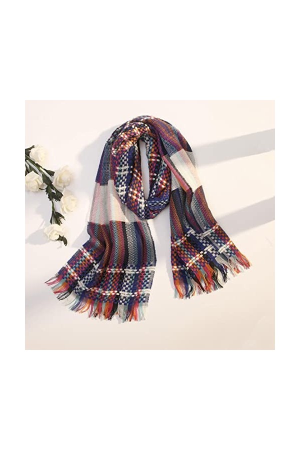 Foulard Femme Cheveux Echarpe Soie Mode Turban Écharpe Dames Épais Chaud Plaid Longue Écharpe Châle Dames Mode Rétro 02