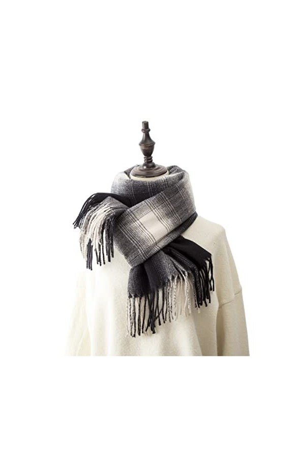 Echarpe Foulard Épais Chaud Hiver Écharpe Femmes Gland Plaid Écharpes Doux Châles Foulard Écharpe Hiver Blue : Black, Size :