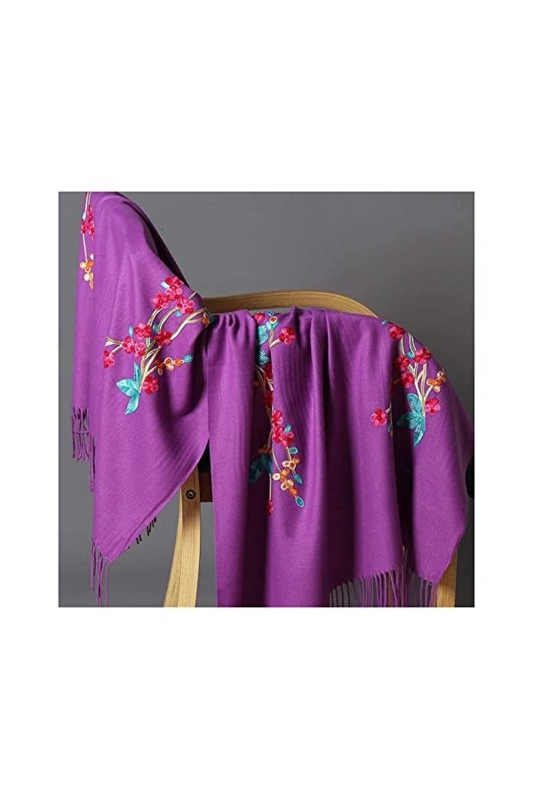 Echarpe Foulard Femmes Écharpe Broderie Hiver Écharpes Dame Glands Châles Et Enveloppes Écharpe Hiver Blue : Purple, Size : 