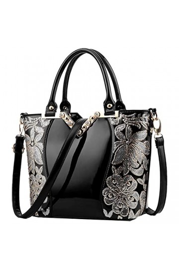 NIYUTA® Sacs portés Main Femme Mode Cuir Verni PU Cuir Sacs portés épaule Sacs bandoulière Noir