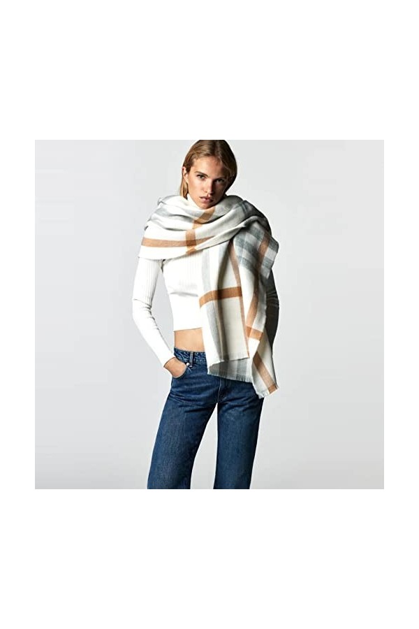 LuisFranklin Foulard Femme Echarpe Soie Cheveux Écharpe Douce Dames Beige Plaid Écharpe Longue Châle Wrap Épais Chaud Basique