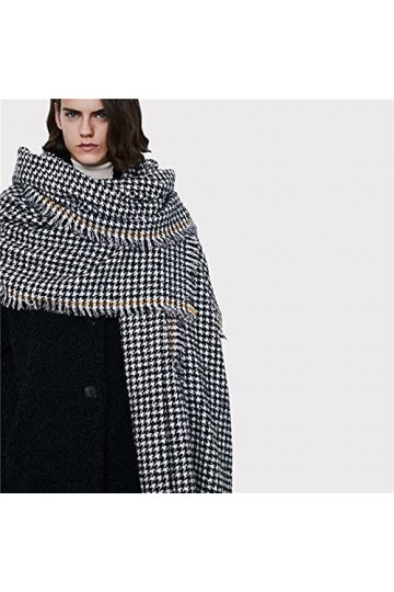 LuisFranklin Foulard Femme Echarpe Soie Cheveux Écharpe Douce Dames Noir Petite Écharpe À Carreaux Châle Wrap Épais Chaud Bas