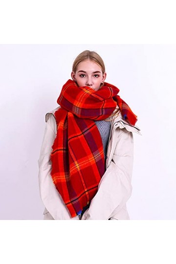 LuisFranklin Foulard Femme Echarpe Soie Cheveux Écharpe Douce Écharpe À Carreaux Rouge pour Femmes Écharpe Châle pour Femmes 