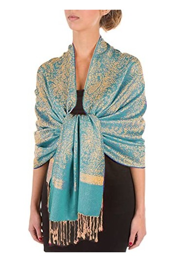 Sakkas 70" x 28 "châle auto-design Paisley avec écharpe/étole - TurquoiseGold