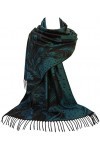 GFM® Écharpe ou châle style pashmina élégant en plumes de paon - paon vert bleu - PCKPASH-P3 