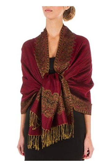 Sakkas 178cm x 71cm Dessins bordures Double épaisseur Type Tissé Pashmina Châle/Echarpe/Etole - Gris