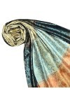 Lorenzo 78639 Cana Écharpe de luxe Pashmina pour femme – Écharpe tissée jacquard 100 % soie Motif cachemire Turquoise Bronze
