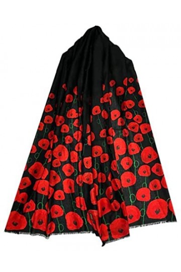 GFM Écharpe ou écharpe pashmina imprimé fleurs de coquelicot, Noir - PPYSCF-94-KL 
