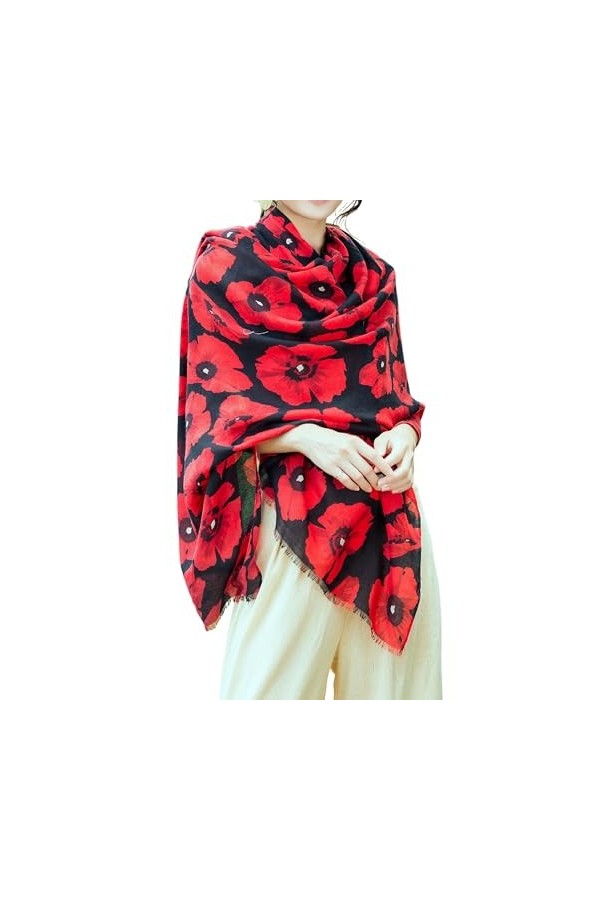 GFM Écharpe ou écharpe pashmina imprimé fleurs de coquelicot, Noir - PPYSCF-94-KL 