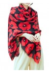 GFM Écharpe ou écharpe pashmina imprimé fleurs de coquelicot, Noir - PPYSCF-94-KL 