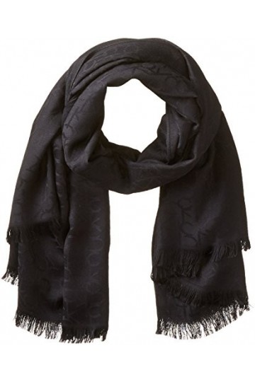 Calvin Klein Womens Logo Pashmina Scarf, Black, One Size