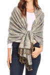 Sakkas 16125 - Kalin Long Wide Woven Patterned Fringe Tassel Pashmina Shawl/Echarpe - Rose/Noir - OS