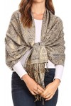 Sakkas 16125 - Kalin Long Wide Woven Patterned Fringe Tassel Pashmina Shawl/Echarpe - Rose/Noir - OS