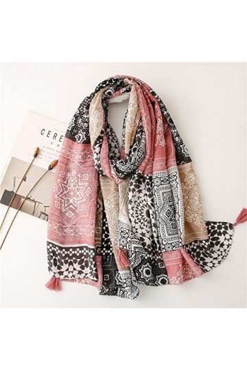 WYCSDD Mode Bohème Géométrique Patchwork Gland Viscose Châle Écharpe Lady Wrap Pashmina Étole Hijab Casquettes