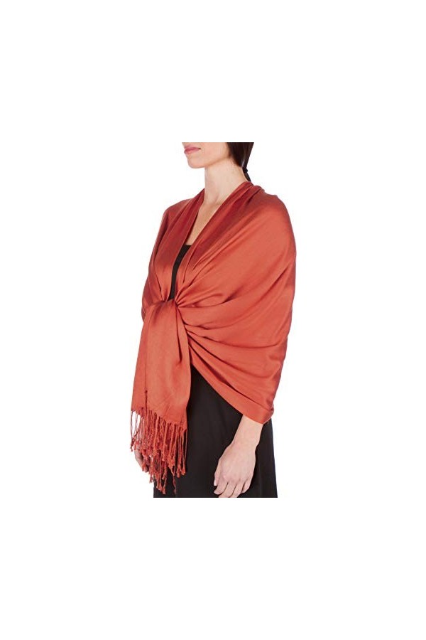 Sakkas 198cm x 71cm Touché soyeux Couleur Unie Type Pashmina Châle/Echarpe/Etole - rouille