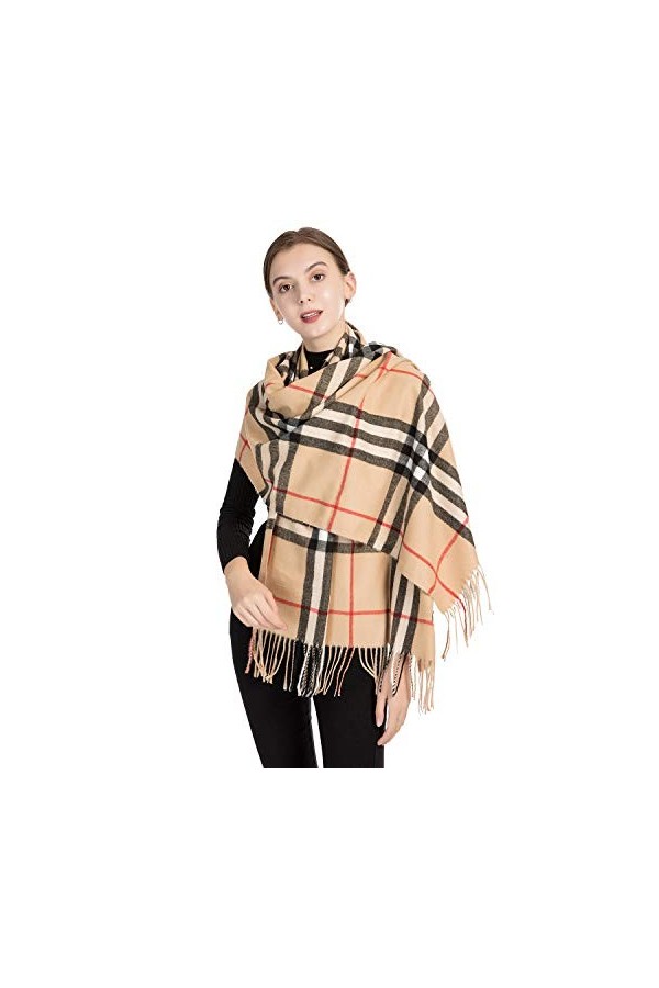 YAOMEI Unisex Femme Pashmina Echarpe Foulards, 2020 Femme Léger et doux Vintage Hiver La Châles Etoles écharpe Lattice-Kaki 