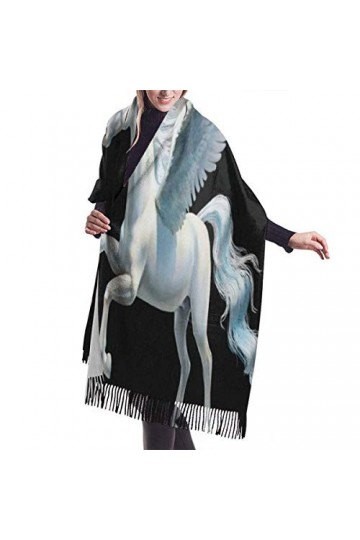 Écharpe pashmina pour femme, longue châle blanc pashmina dhiver chaud avec pompon, Comme indiqué sur la photo, taille unique