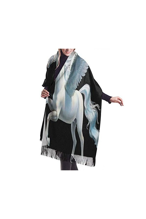 Écharpe pashmina pour femme, longue châle blanc pashmina dhiver chaud avec pompon, Comme indiqué sur la photo, taille unique